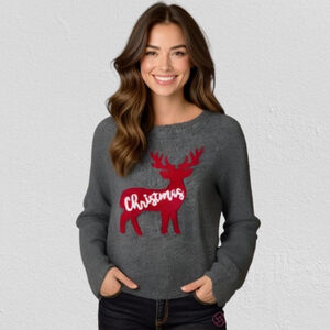 Royce Brand Womens 2XL Gray Reindeer Deer Christmas Holiday Pullover Sweater